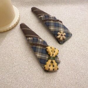 Plaid Hair Clips with Yellow Bow